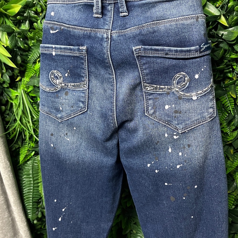 Seven7 Jeans Pants Size 8 Blue Paint Splatter Dark Wash Skinny Stretch 3645‎ - Picture 10 of 11